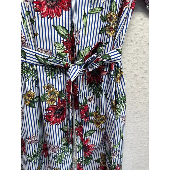 Zara Z1975 Denim Women Floral Shirt Dress Belt Short Sleeve Poplin S Resort - Picture 4 of 10